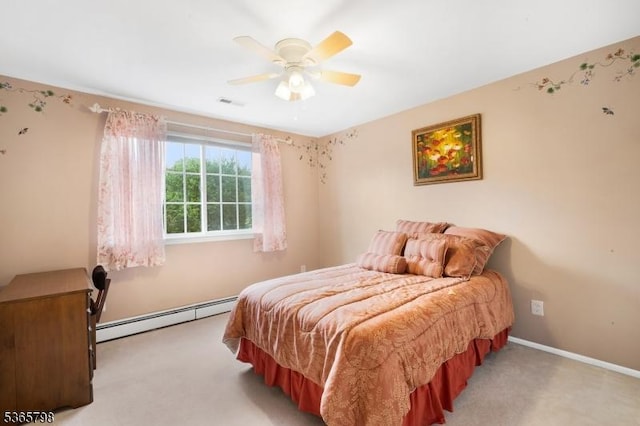 12 Autumn Dr, Mine Hill Twp, NJ 07803 - bedroom with a baseboard radiator, light colored carpet, and a ceiling fan