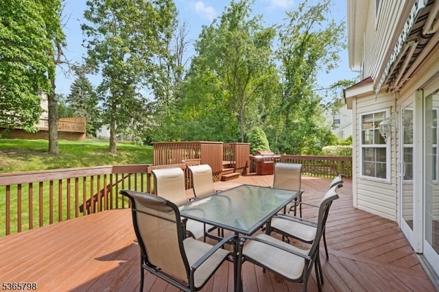 12 Autumn Dr, Mine Hill Twp, NJ 07803 - wooden deck featuring outdoor dining space and a yard