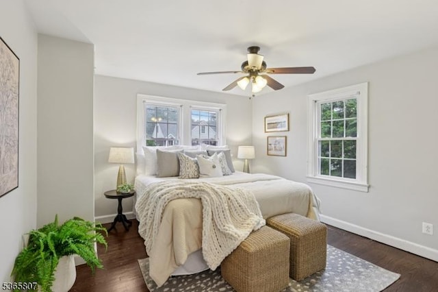213 Columbia Ave, Cranford Twp, NJ 07016 - bedroom featuring multiple windows, dark wood-type flooring, and ceiling fan