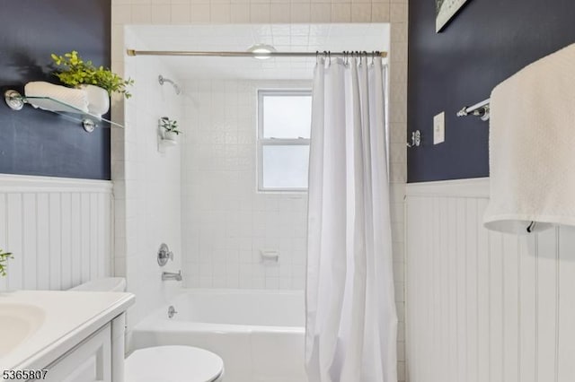 213 Columbia Ave, Cranford Twp, NJ 07016 - bathroom with a wainscoted wall, shower / bathtub combination with curtain, and vanity