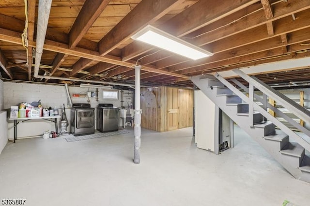 213 Columbia Ave, Cranford Twp, NJ 07016 - below grade area with washing machine and clothes dryer and stairs
