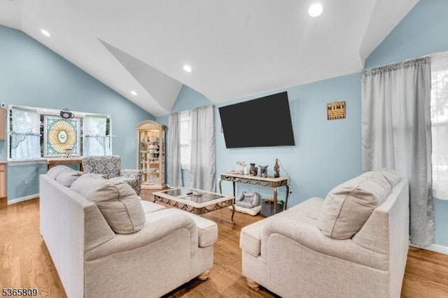 9 Mueller Ln, Franklin Twp, NJ 07882 - living room with vaulted ceiling, recessed lighting, and light wood finished floors