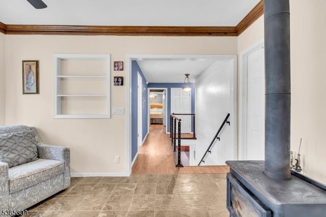 9 Mueller Ln, Franklin Twp, NJ 07882 - living area with an upstairs landing, built in features, and ornamental molding
