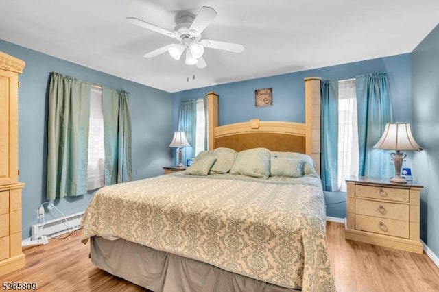 9 Mueller Ln, Franklin Twp, NJ 07882 - bedroom with a baseboard heating unit, light wood-type flooring, and ceiling fan