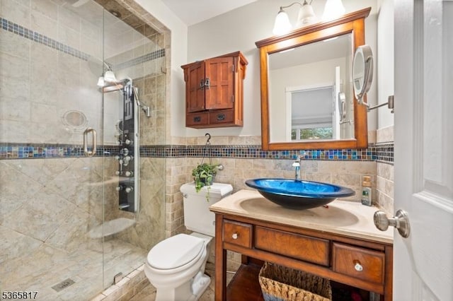 605 E Brookside Ln, Hillsborough Twp, NJ 08844 - full bath with a stall shower, vanity, tile walls, and wainscoting