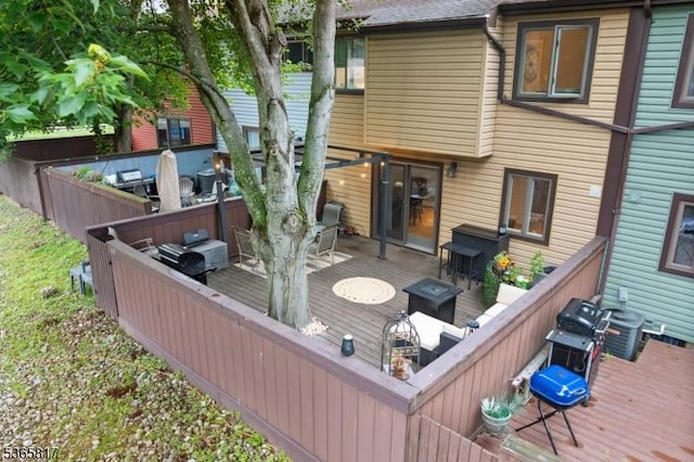 605 E Brookside Ln, Hillsborough Twp, NJ 08844 - wooden deck with outdoor dining area