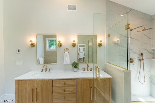 157 Meyersville Rd, Chatham Twp, NJ 07928 - full bathroom featuring double vanity and a marble finish shower