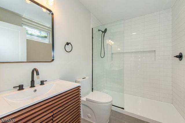 157 Meyersville Rd, Chatham Twp, NJ 07928 - bathroom featuring a tile shower, vanity, and tile patterned flooring