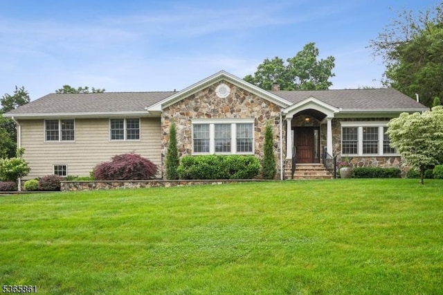 27 Wesley Ct, New Providence Boro, NJ 07974 - single story home with stone siding and a front lawn