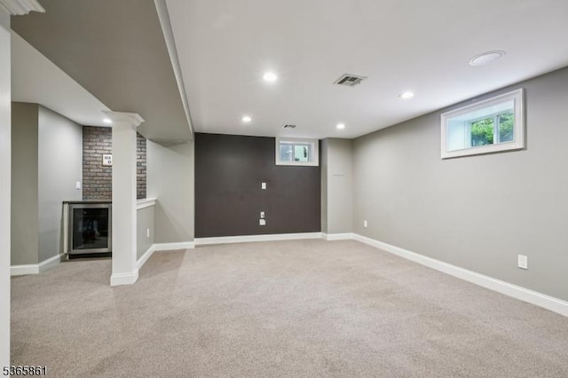 27 Wesley Ct, New Providence Boro, NJ 07974 - below grade area with light carpet, healthy amount of natural light, and recessed lighting