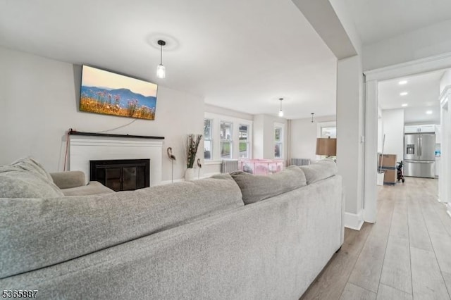 62 Rt46, Mine Hill Twp, NJ 07803 - living area with wood finished floors, a glass covered fireplace, and recessed lighting