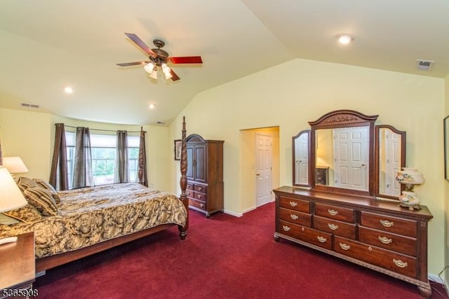 48 Saunders Ln, Mount Olive Twp, NJ 07840 - bedroom featuring vaulted ceiling, dark colored carpet, a ceiling fan, and recessed lighting