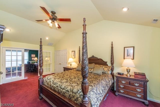 48 Saunders Ln, Mount Olive Twp, NJ 07840 - carpeted bedroom featuring vaulted ceiling, a desk, a ceiling fan, and recessed lighting