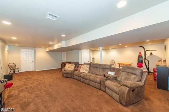 48 Saunders Ln, Mount Olive Twp, NJ 07840 - living area featuring carpet flooring, recessed lighting, and bar area