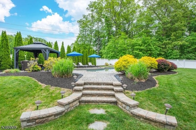 48 Saunders Ln, Mount Olive Twp, NJ 07840 - fenced backyard featuring a gazebo and a patio