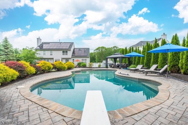 48 Saunders Ln, Mount Olive Twp, NJ 07840 - swimming pool featuring a gazebo, a patio, and a diving board