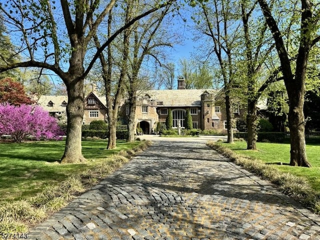12 Canfield Rd, Morris Twp, NJ 07960 - view of front of home with a chimney and a front yard
