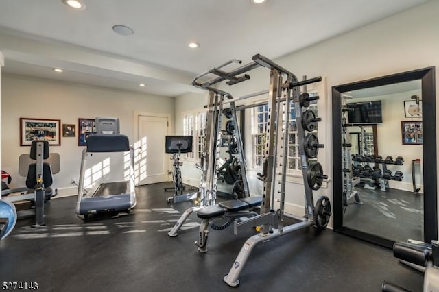 12 Canfield Rd, Morris Twp, NJ 07960 - gym with recessed lighting and baseboards