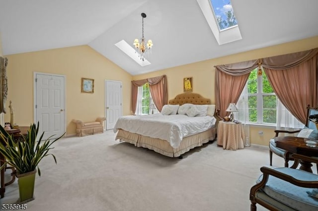 51 Bertran Dr, Bridgewater Twp, NJ 08807 - bedroom featuring a skylight, vaulted ceiling, and light carpet