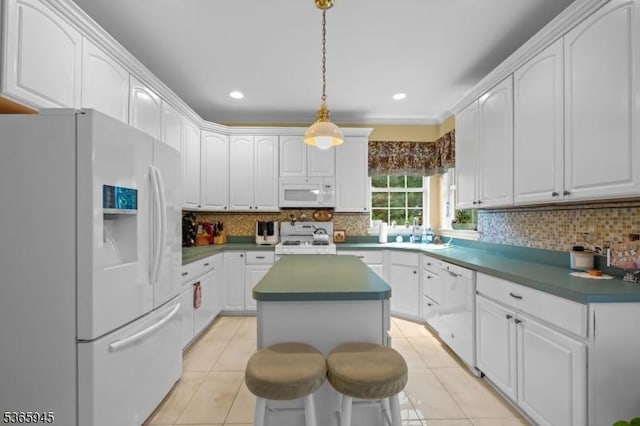 51 Bertran Dr, Bridgewater Twp, NJ 08807 - kitchen featuring white appliances, light tile patterned floors, white cabinets, and recessed lighting