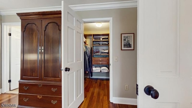 10 Walnut Grove Rd, Hillsborough Twp, NJ 08844 - corridor with wood finished floors and crown molding