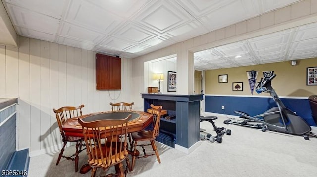 10 Walnut Grove Rd, Hillsborough Twp, NJ 08844 - carpeted dining room featuring an ornate ceiling and wooden walls