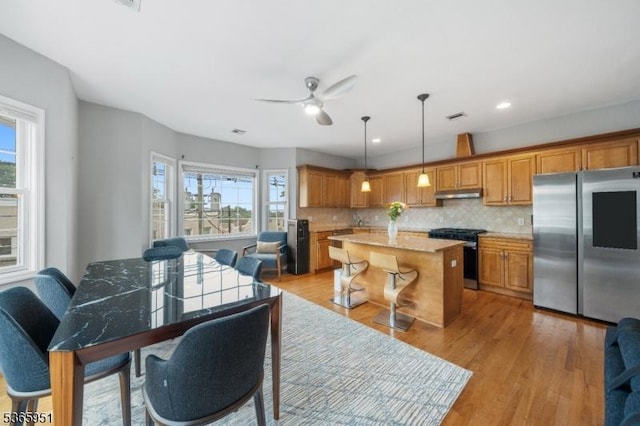 87-02 Centre St Unit 2, Nutley Twp, NJ 07110 - kitchen featuring appliances with stainless steel finishes, under cabinet range hood, light countertops, a ceiling fan, and tasteful backsplash