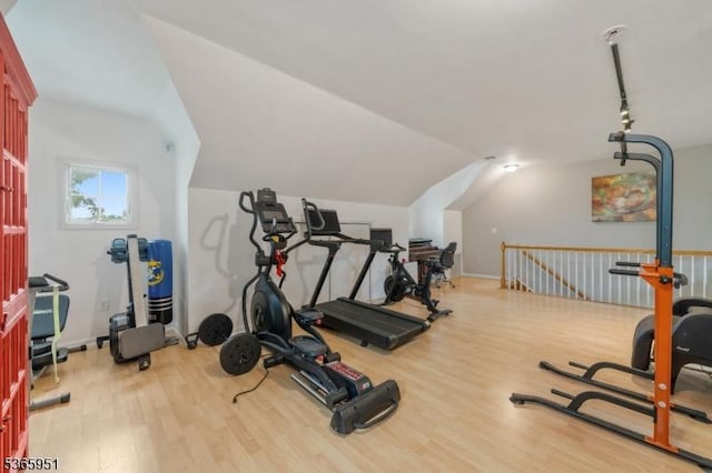 87-02 Centre St Unit 2, Nutley Twp, NJ 07110 - workout area featuring wood finished floors and vaulted ceiling