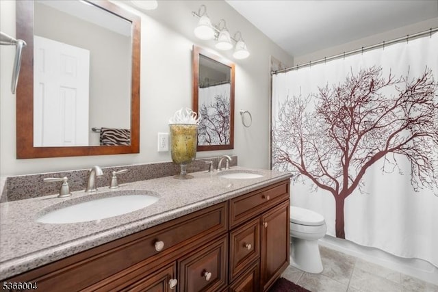 18 Running Brook Cir, Raritan Twp, NJ 08822 - bathroom featuring double vanity, curtained shower, and tile patterned flooring