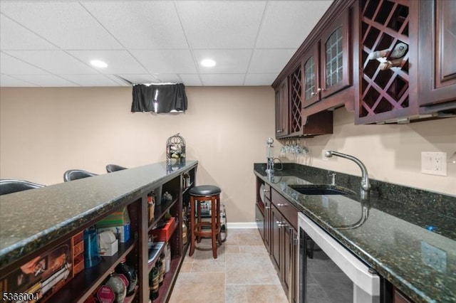 18 Running Brook Cir, Raritan Twp, NJ 08822 - indoor wet bar with wine cooler, a paneled ceiling, and recessed lighting