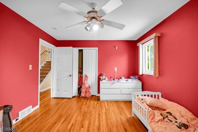 65 Lorraine Dr, Clifton City, NJ 07012 - bedroom with light wood-type flooring, a closet, and a ceiling fan