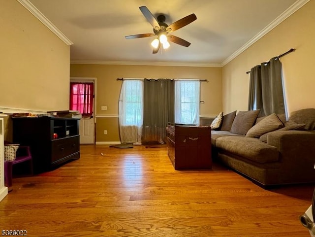 77 Belvidere Ave, Oxford Twp, NJ 07863 - living room featuring light wood finished floors, a ceiling fan, and crown molding