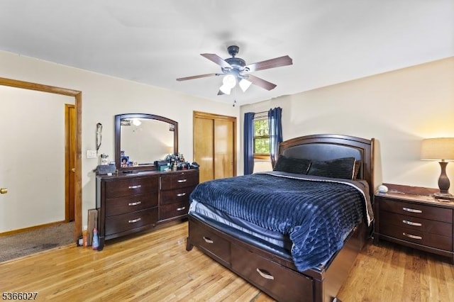 132 N 17th St, Prospect Park Boro, NJ 07508 - bedroom featuring light wood-style floors, a closet, and ceiling fan