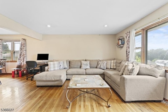 132 N 17th St, Prospect Park Boro, NJ 07508 - living room featuring healthy amount of natural light, light wood finished floors, recessed lighting, and an office area