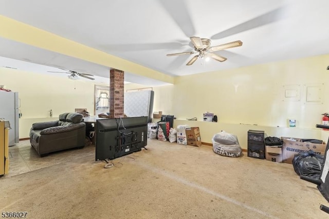 132 N 17th St, Prospect Park Boro, NJ 07508 - garage with freestanding refrigerator and a ceiling fan
