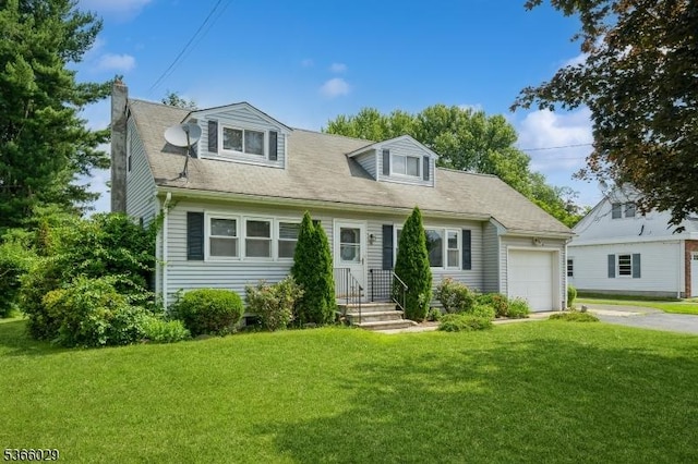 10 Springdale Gardens Rd, Andover Twp, NJ 07860 - cape cod home with an attached garage, a front yard, driveway, and a chimney