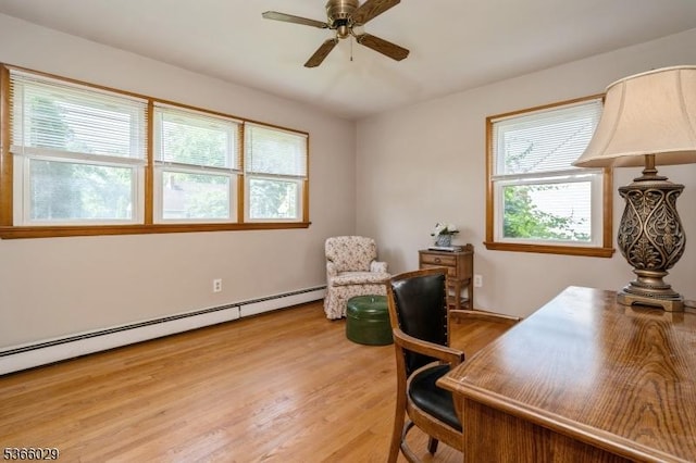 10 Springdale Gardens Rd, Andover Twp, NJ 07860 - office area with a ceiling fan, baseboard heating, and light wood-type flooring