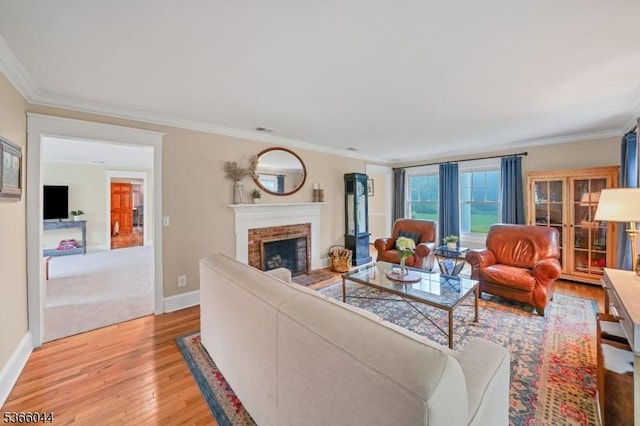202 N Rd, Chester Twp, NJ 07930 - living room with ornamental molding, light wood finished floors, and a fireplace