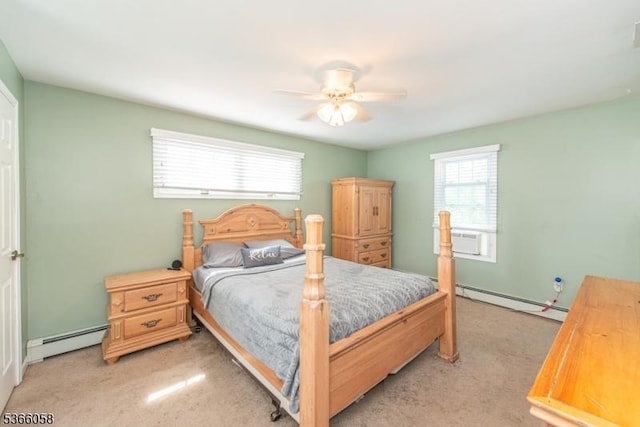 19 Card St, Hamburg Boro, NJ 07419 - bedroom featuring a baseboard heating unit, cooling unit, light colored carpet, and ceiling fan