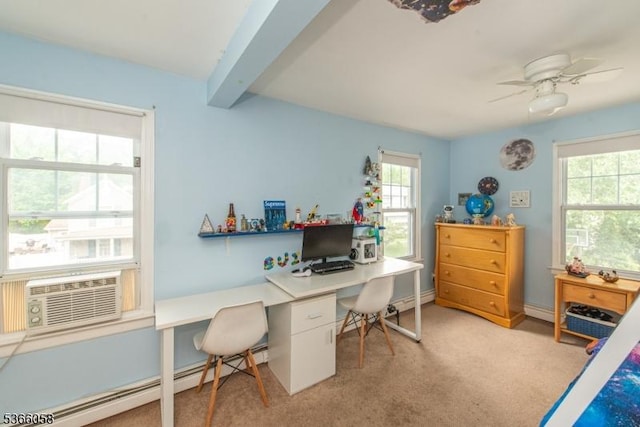 19 Card St, Hamburg Boro, NJ 07419 - office with beam ceiling, ceiling fan, a baseboard radiator, built in study area, and cooling unit