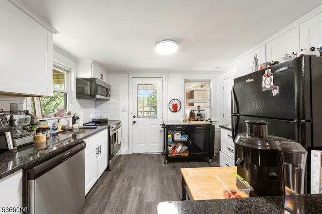 9 Beavers St, High Bridge Boro, NJ 08829 - kitchen featuring stainless steel appliances, dark wood-type flooring, white cabinets, and plenty of natural light