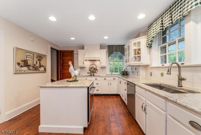 701 Hillcrest Blvd, Phillipsburg Town, NJ 08865 - kitchen featuring stainless steel dishwasher, custom exhaust hood, a center island, backsplash, and recessed lighting