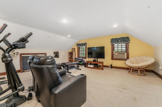 701 Hillcrest Blvd, Phillipsburg Town, NJ 08865 - carpeted living area featuring lofted ceiling, cooling unit, and recessed lighting