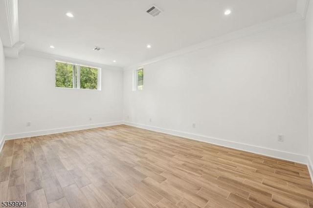 151 Center Ave, Chatham Boro, NJ 07928 - spare room with ornamental molding, light wood finished floors, and recessed lighting