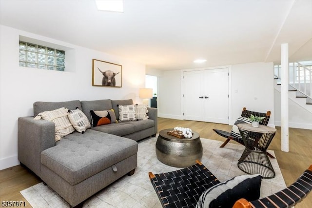 121 S Kingman Rd, South Orange Village Twp, NJ 07079 - living room with stairs and light wood-type flooring