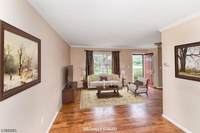 167 Riva Dr, Mansfield Twp, NJ 07840 - living room featuring wood finished floors and ornamental molding
