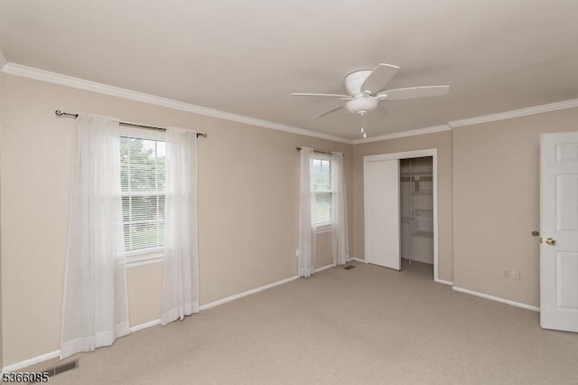 167 Riva Dr, Mansfield Twp, NJ 07840 - unfurnished bedroom featuring light colored carpet, crown molding, a closet, and a ceiling fan