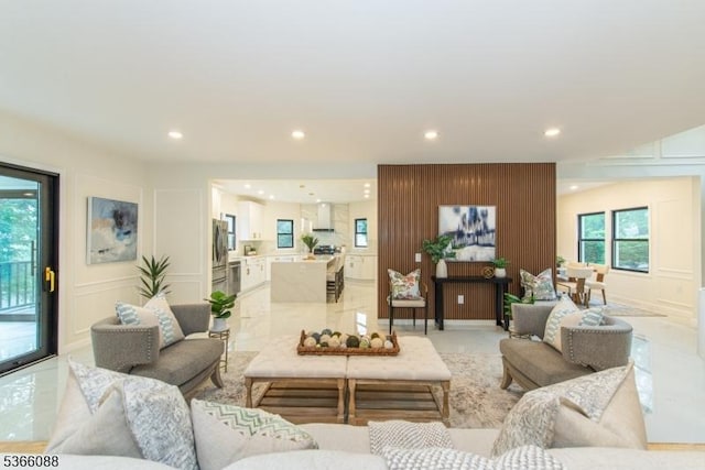 24 Hillcrest Rd, Mountain Lakes Boro, NJ 07046 - living room featuring a decorative wall and recessed lighting