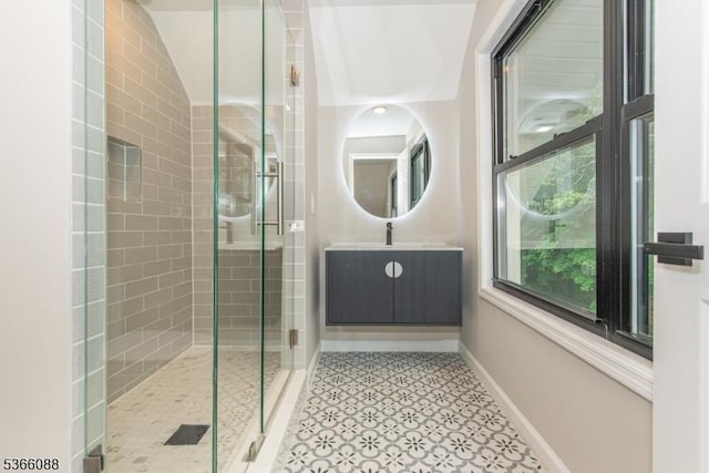 24 Hillcrest Rd, Mountain Lakes Boro, NJ 07046 - bathroom featuring a stall shower and vanity