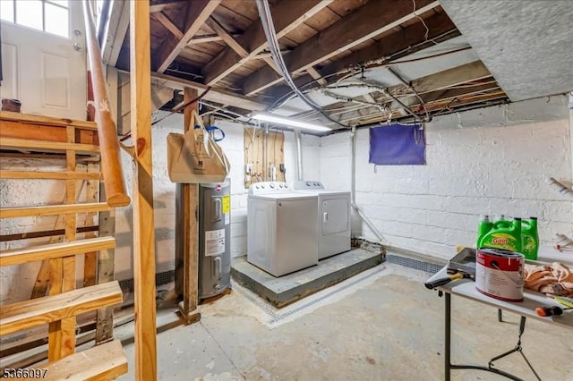 159 Aurora St, Lopatcong Twp, NJ 08865 - unfinished basement with separate washer and dryer, electric water heater, and concrete block wall